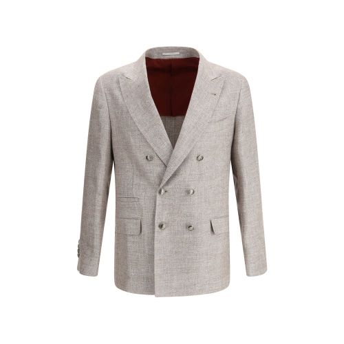 Double-Breasted Linen Blazer — Brown