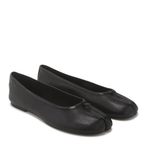 Women's Calico Split Toe Ballet Flat Shoes (Black Leather)