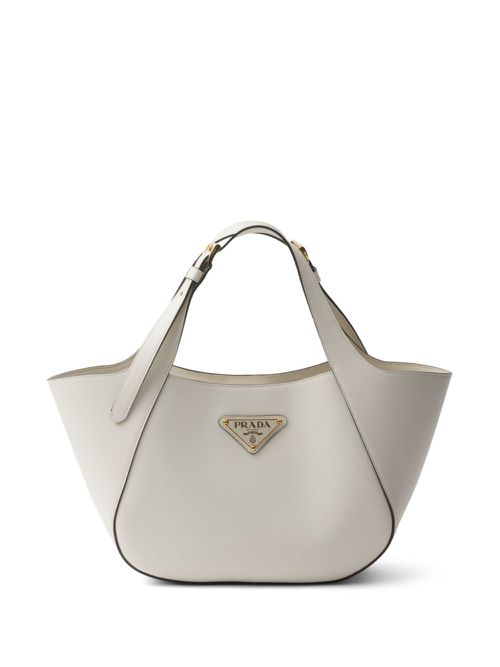 Medium triangle-logo tote bag - White