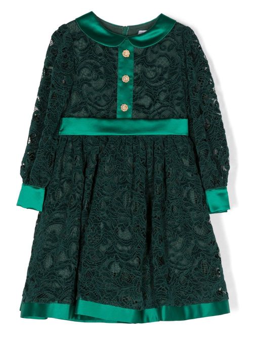 Lace long-sleeve midi dress - Green