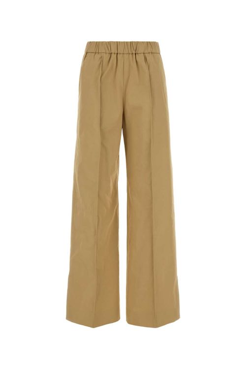 Wide-Leg Cotton Trousers — Beige