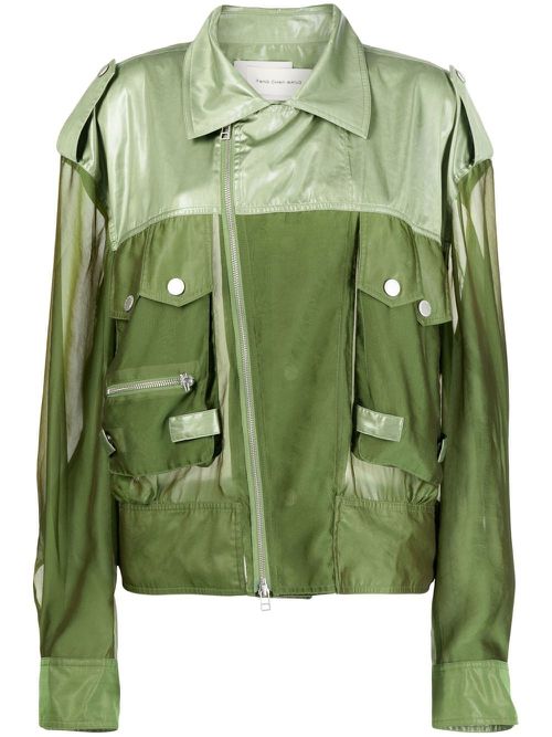 Sheer-panelled shirt jacket - Green