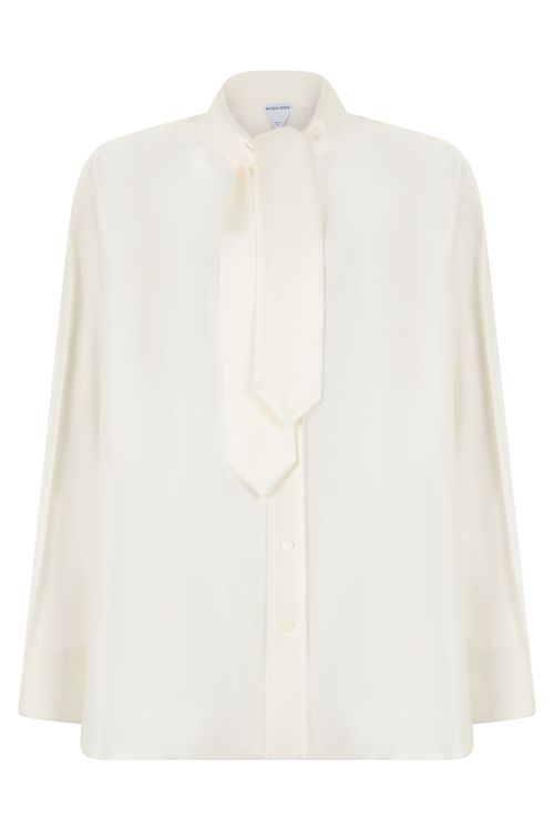 Silk High Collar Shirt with Lace Closure