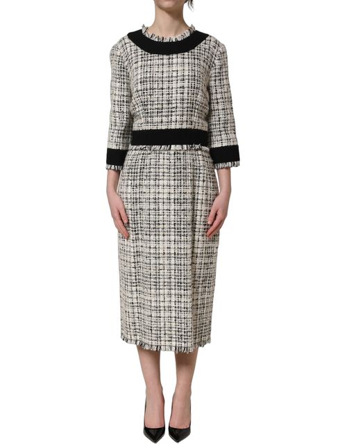 Bouclé Tweed Frayed Trim Dress — Multicolor