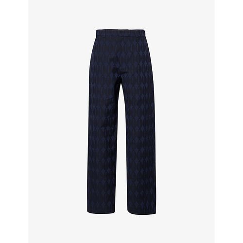 Mens VY Blue Monogram-print High-rise Straight-leg Relaxed-fit Cotton-blend Trousers L