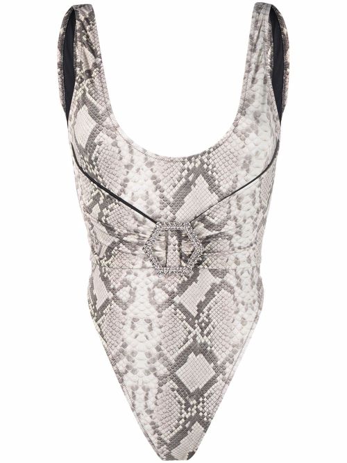 Monokini python-print swimsuit - Neutrals