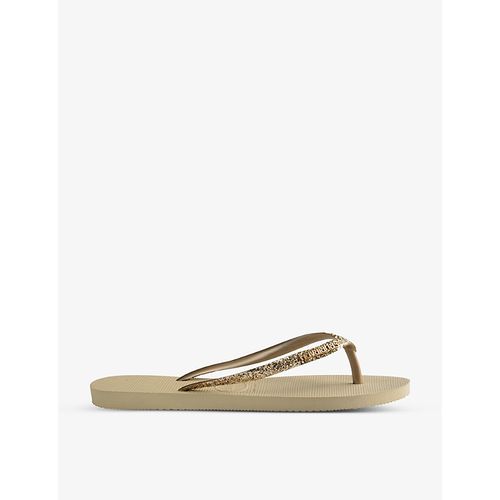 Womens Sand Grey Slim Glitter II Rubber Flip Flops 3/4