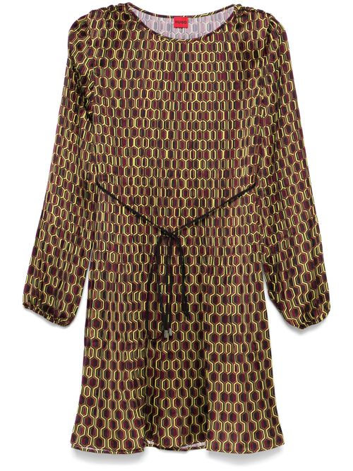 Geometric-print pleated dress - Red