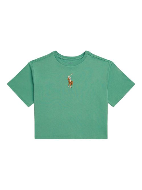 Logo-embroidered cropped T-shirt - Green
