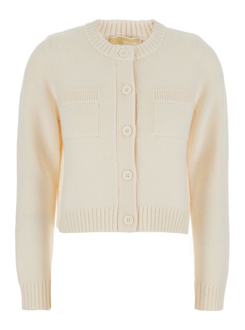 Merino Wool Crewneck Cardigan — White