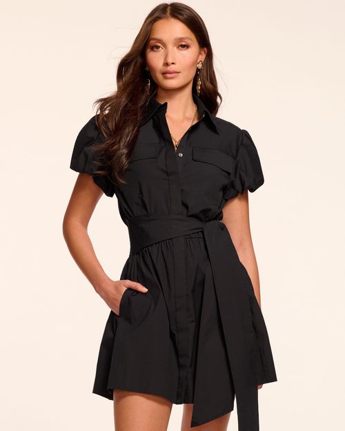 Nicky Cotton Poplin Short Sleeve Mini Dress in Black