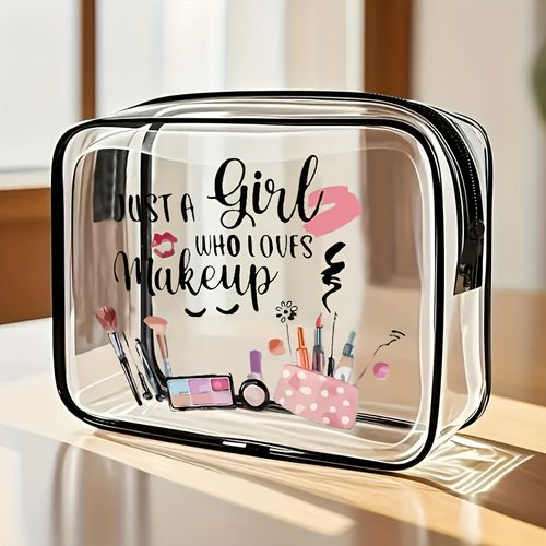 TEMU Large Capacity Pvc Makeup Bag With Zipper Closure - Transparent Travel Toiletry Organizer, Lightweight & Portable For Women, Fade-resistant