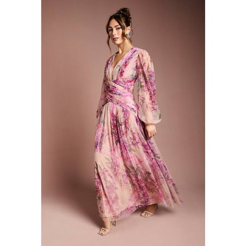 Coast Women's Printed Floral Mesh Midaxi Dress in Pink