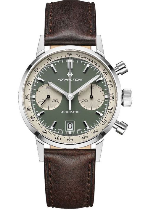 American Classic Intra-Matic Auto Chrono Green Dial Brown Leather Watch, 40mm