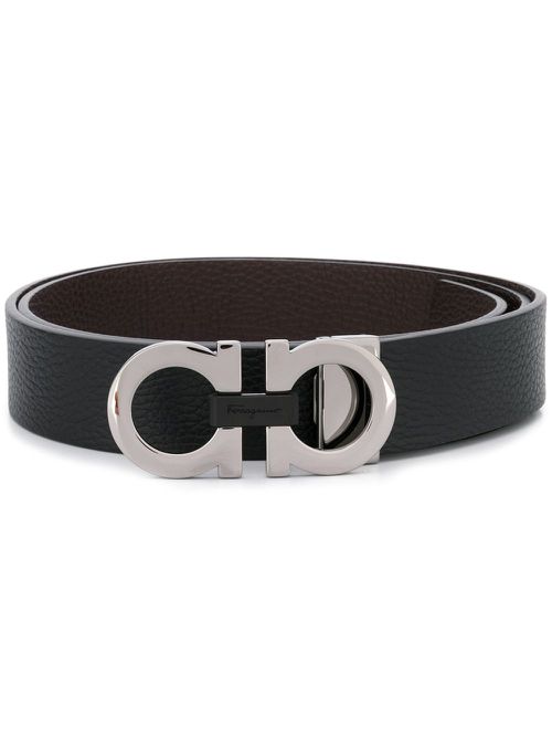 Gancini silver-tone hardware belt - Black