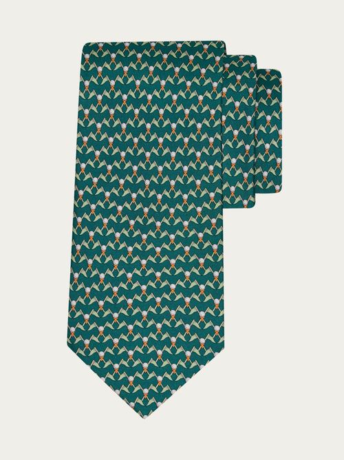 Men Club print silk tie Green