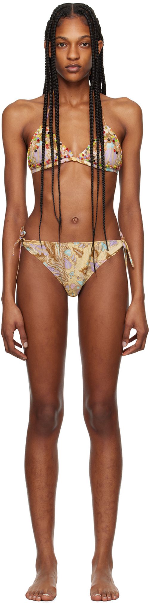 Anna Sui Orange & Brown Beaded Bikini