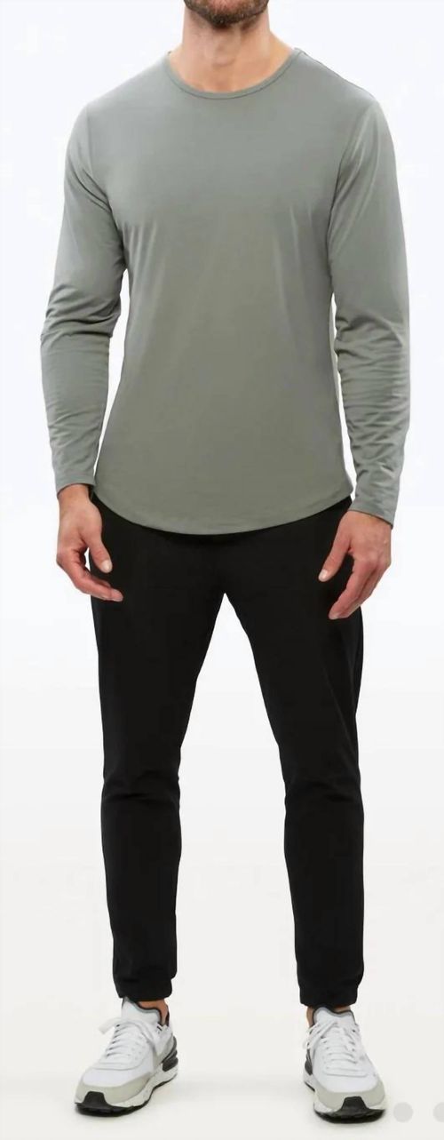 Ao Long Sleeve Curve-Hem Tee In Sage