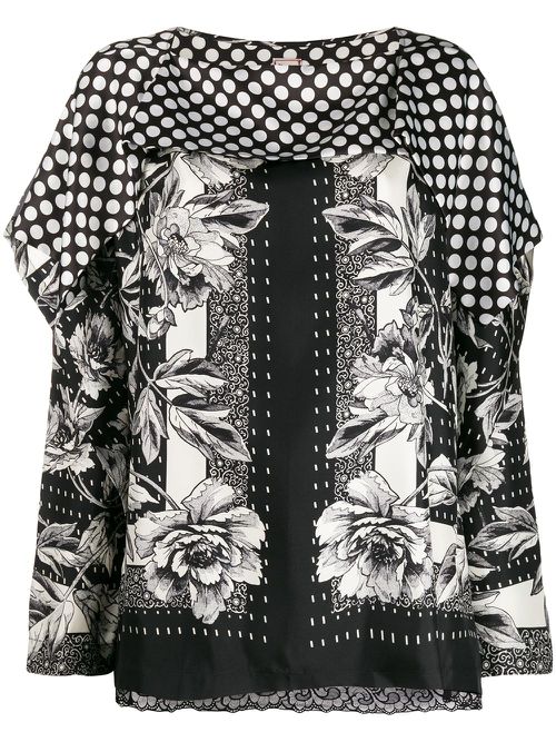 Flower-print silk blouse - Black