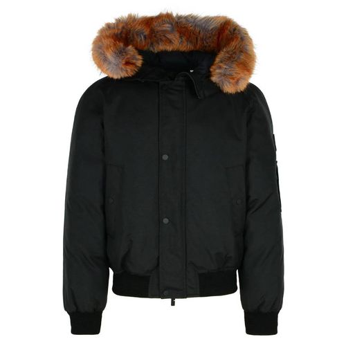 Faux Fur Trim Hooded Bomber Jacket