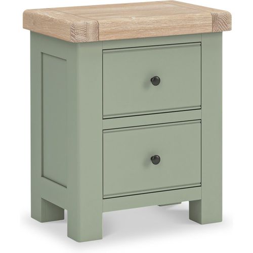 Penzance 2 Drawer Bedside Cabinet Table | Grey / Sage Green | Roseland