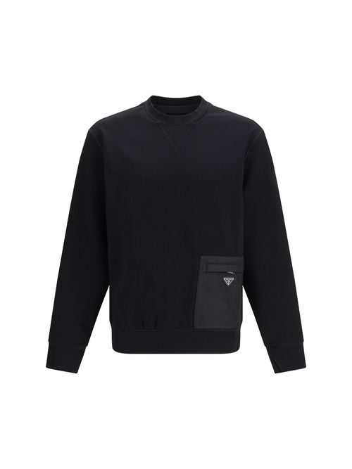 Stretch Jersey with Re Nylon Pocket Sweatshirt — Black
