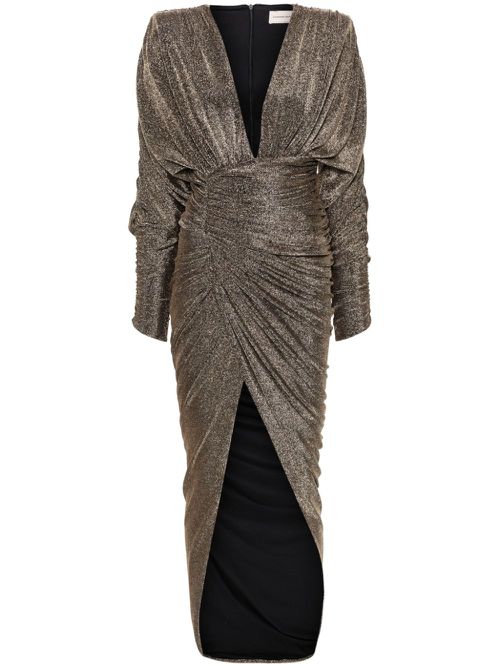Lurex asymmetric midi dress - Gold