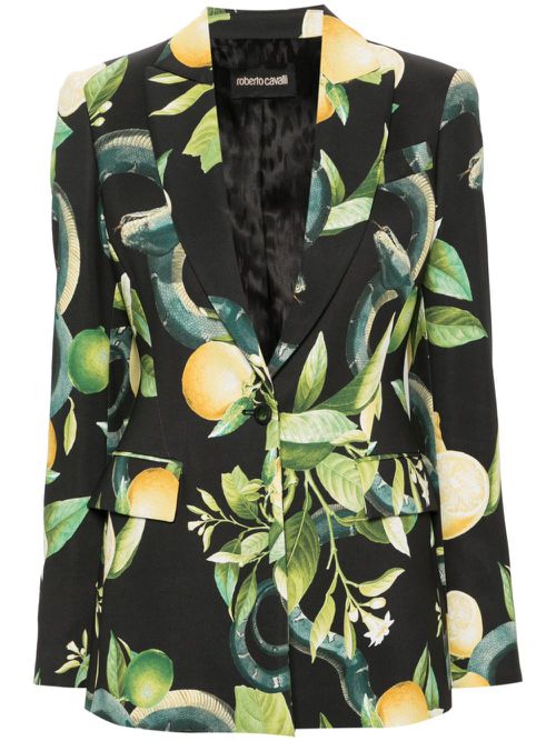 Lemon-print single-breasted blazer - Black