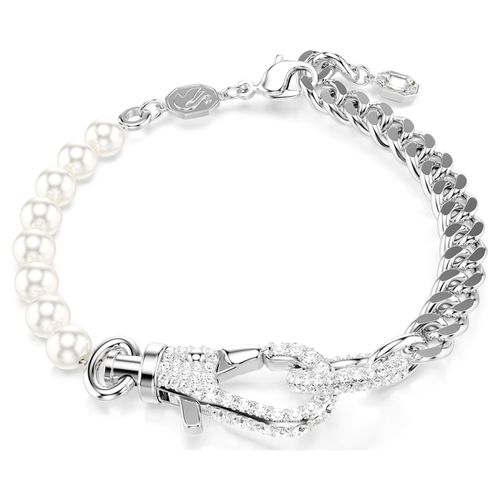 Dextera bracelet, Pavé, Crystal pearl, White, Rhodium plated