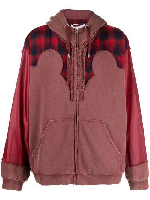 Check-print wool hoodie - Red
