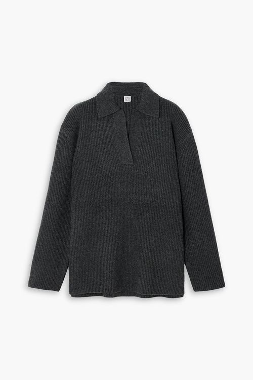 Oversized ribbed wool and cashmere-blend sweater - Gray - L