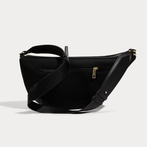 Daphne Half Moon Bag in Black/Gold | Genuine Leather |