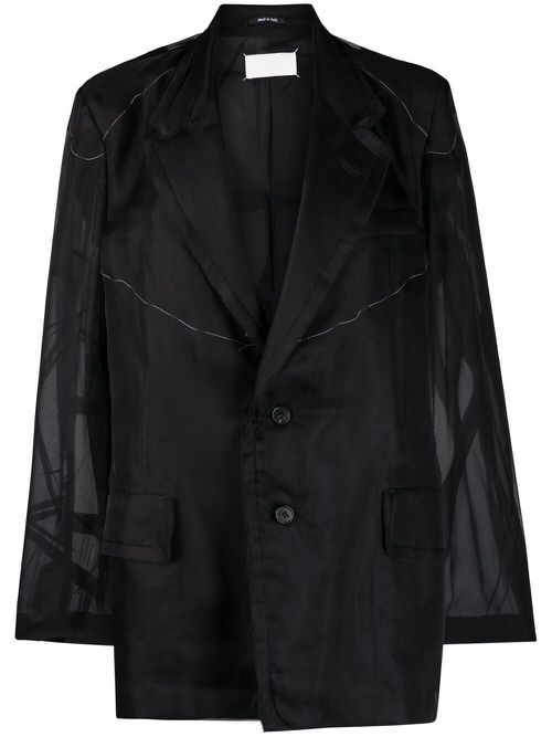 Sheer-panel single-breasted jacket - Black