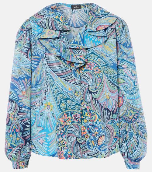 Printed ruffled cotton-blend shirt