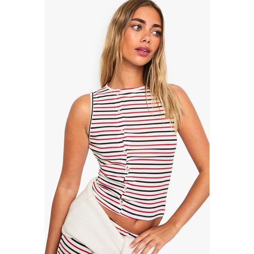 Boohoo Womens Striped Asym Button Through Vest - Red
