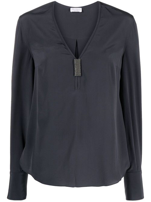 Bead-detail silk blouse - Blue