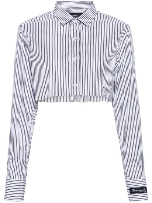 Embroidered-logo striped shirt - Black