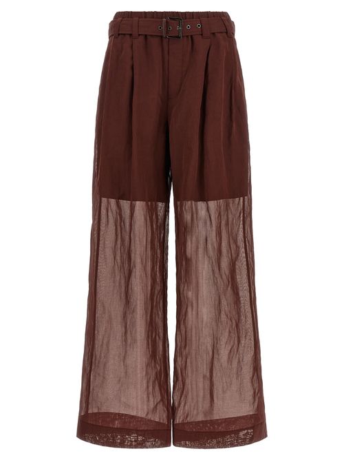 Semi-Transparent Cotton Organza Trousers — Bordeaux