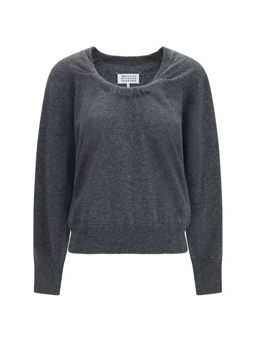 Merino Wool with Gathered Neckline Sweater — Gray