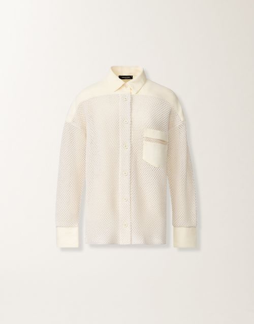 Shirt in organic cotton with lustrous viscose, butter