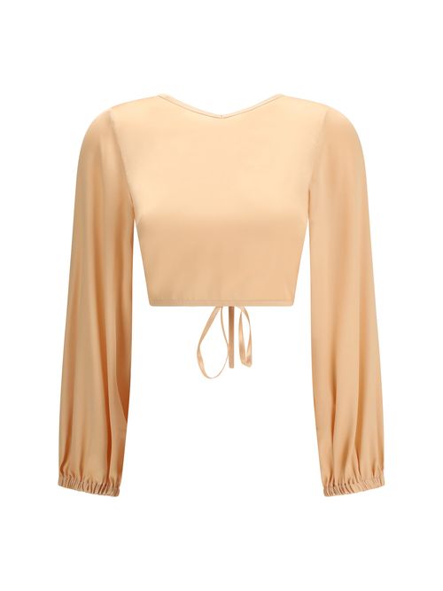 Lace-Up Back V-Neck Blouse — Orange