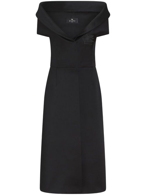 Pegaso-appliqué V-neck dress - Black