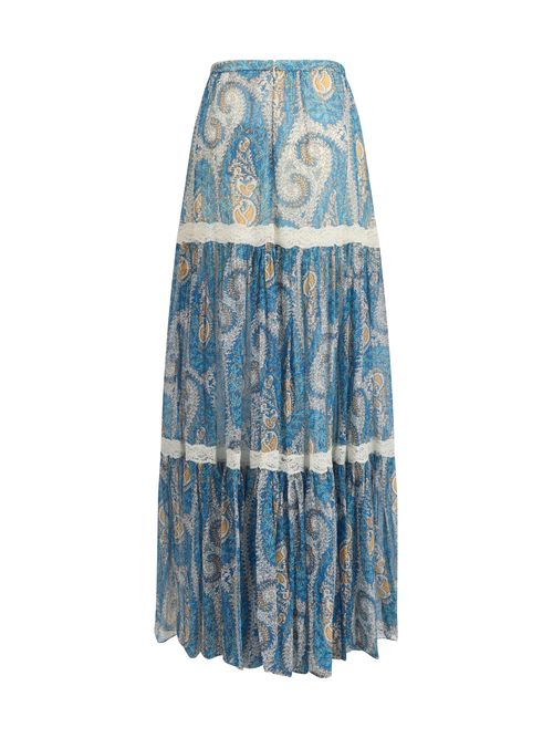 Silk Crepon Paisley-Print Skirt — Blue