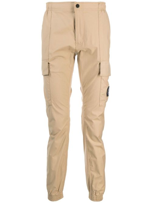 Logo-appliqué elasticated-waistband straight-leg trousers - Brown