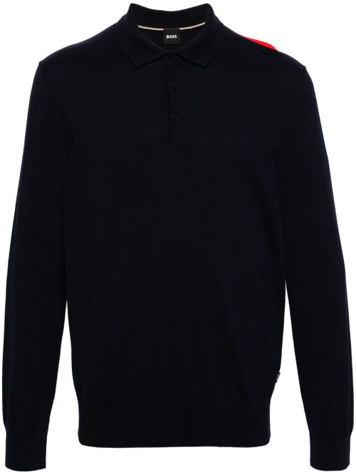 Fine-knit polo jumper - Blue