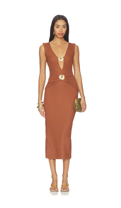 PatBO Cora Knit Midi Dress in Brown. XS. Also in