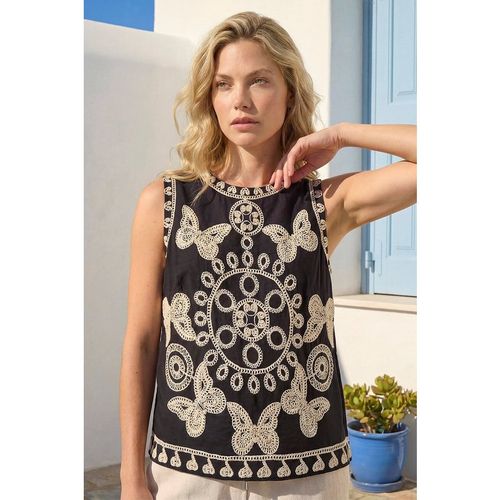 Roman Womens Butterfly Embroidered Vest Top - Black