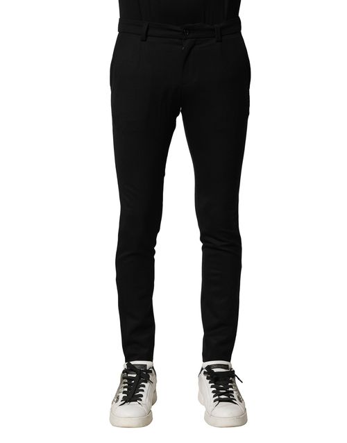 Wool Blend Skinny Trousers — Black