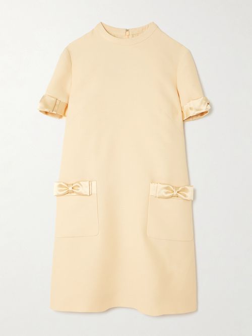 Bow-detailed Satin-trimmed Wool And Silk-blend Mini Dress - Cream