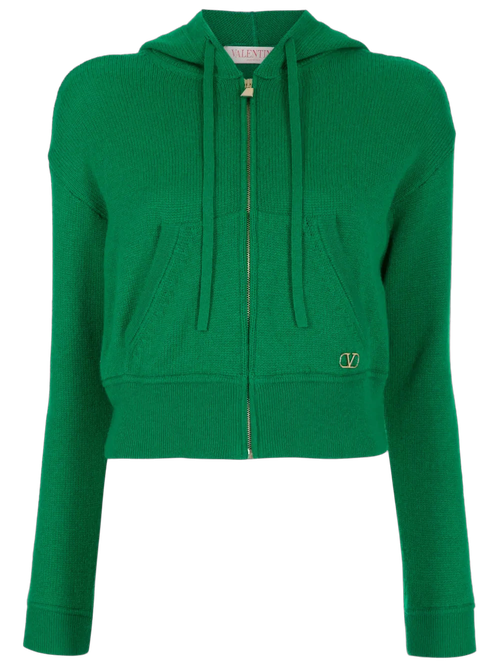 Logo-Plaque Cashmere Hoodie — Green